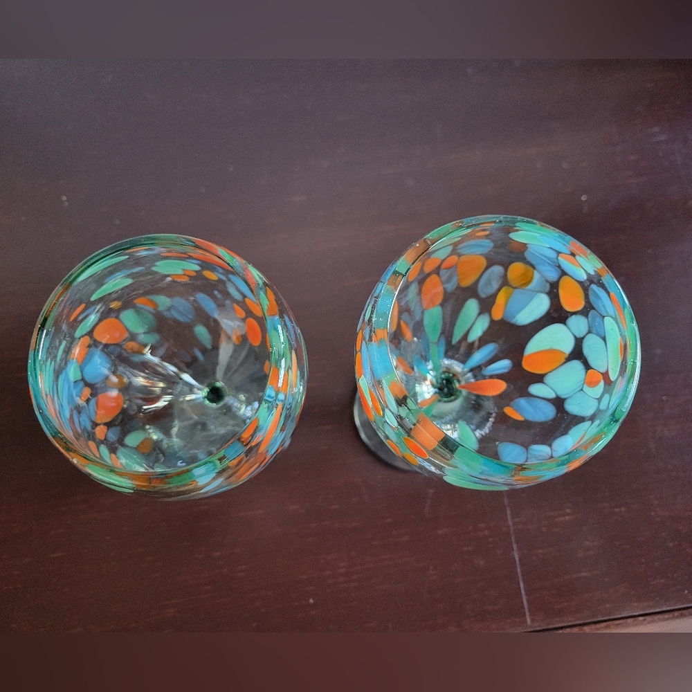Novica Handblown Coral Teal Stemmed Wine Glasses from Mexico, Set of 2 - Picture 4 of 6